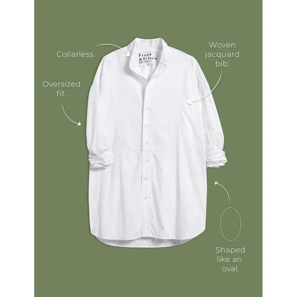 Frank & Eileen Victoria White Collarless Tuxedo Shirt Bib Cotton Womens Large - Picture 13 of 13